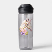 Unicorn水彩の花の名前を追加ウォーターボトル ウォーターボトル (背面)