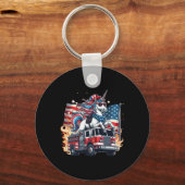 Unicorn消防車に乗って7月の4th男の子W キーホルダー (正面)