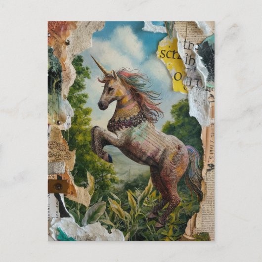 Unicorn混合メディアコラージュ ポストカード (正面)