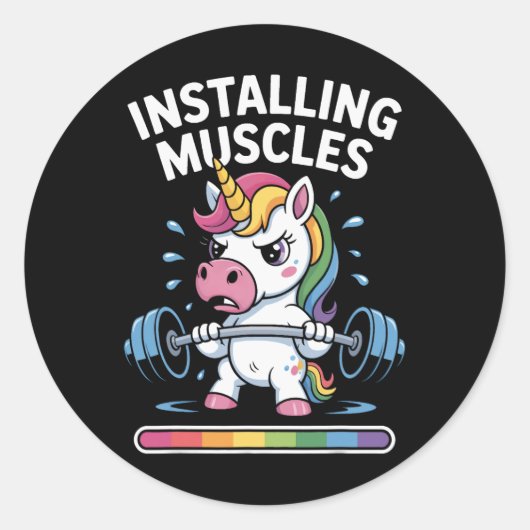 Unicorn筋肉のインストールお待ちBodybuildin ラウンドシール (正面)
