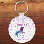 Unicorn紫ピンクダイヤモンド白いスパークルの名前 キーホルダー (正面)