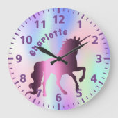 Unicorn紫色のホログラフィック名女 ラージ壁時計 (正面)