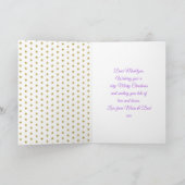 Unicorn紫色の花のクリスマスパーソナライズされた名 シーズンカード (内部)