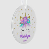Unicorn紫色の花の星パーソナライズされた名 オーナメント (正面)