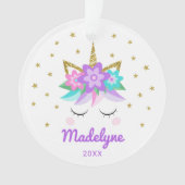 Unicorn紫色の花の星パーソナライズされた名 オーナメント (正面)