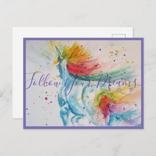 Unicorn絵を描の後を追夢のポストカード ポストカード (正面/裏面)