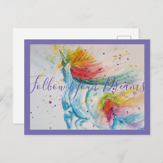 Unicorn絵画の後を追夢の水色 ポストカード (正面/裏面)