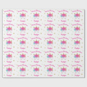 Unicorn花ピンクのクリパーソナライズされたスマス ラッピングペーパー (フラット)