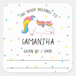Unicorn蔵書票，のライブラリから，本 スクエアシール