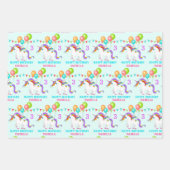 Unicorn誕生日の個人用名カラフル3 ラッピングペーパーシート (正面2)