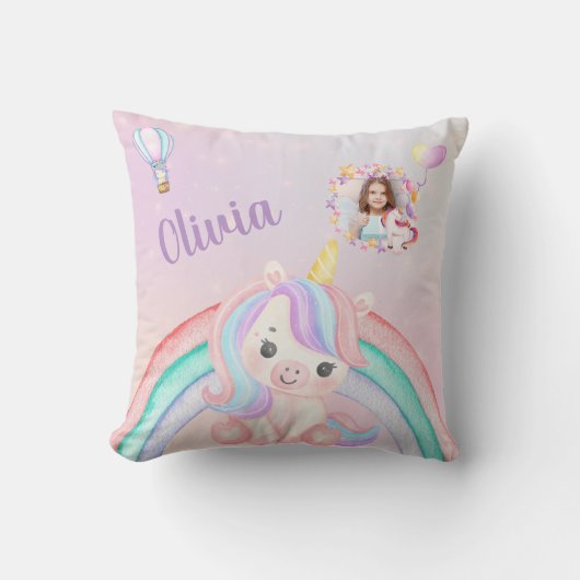 Unicorn誕生日ギフト女の子 – 名前と写真 クッション (正面)
