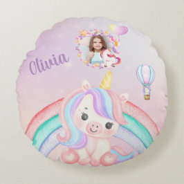 Unicorn誕生日ギフト女の子 – 名前と写真 ラウンドクッション