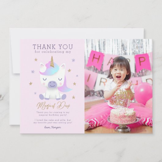 Unicorn誕生日サンキューフォトカード サンキューカード (正面)