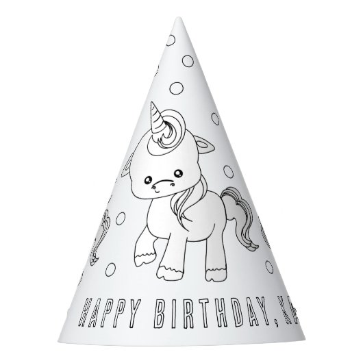Unicorn誕生日パーティー – カラーあなた自身のパーティー帽子 パーティーハット (正面)