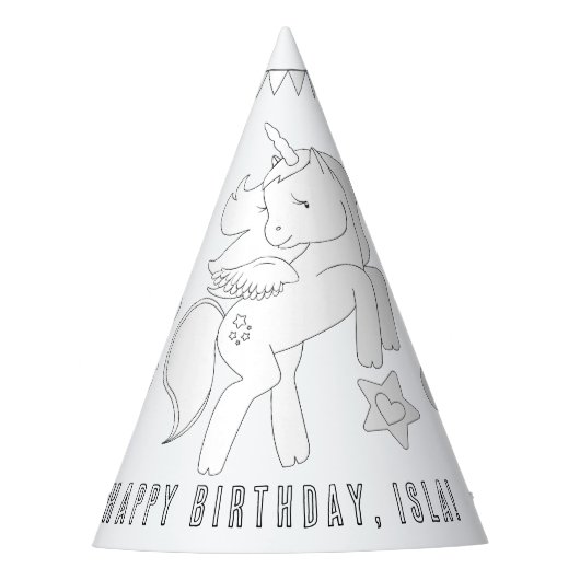 Unicorn誕生日パーティー – 自分の帽子を着色 パーティーハット (正面)