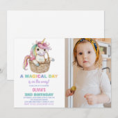 Unicorn誕生日招待状と写真 招待状 (正面/裏面)