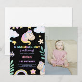 Unicorn誕生日招待状と写真 招待状 (正面/裏面)