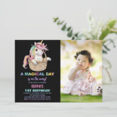 Unicorn誕生日招待状と写真 招待状 (スタンド正面)