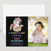 Unicorn誕生日招待状と写真 招待状 (正面/裏面)