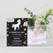 Unicorn誕生日招待状と写真 招待状 (スタンド正面)