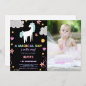 Unicorn誕生日招待状と写真 招待状 (正面/裏面)