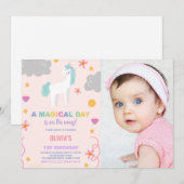 Unicorn誕生日招待状と写真 招待状 (正面/裏面)