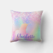 Unicorn赤面ピンク紫グリッター名スクリプト クッション (裏面)