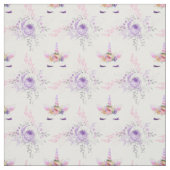 Unicorn顔と紫の花（白） ファブリック (見本)