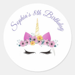 Unicorn顔ステッカー（子供用）、カスタマイズ可能 ラウンドシール