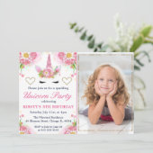 Unicorn顔&水彩フラワーフォト誕生日 招待状 (スタンド正面)