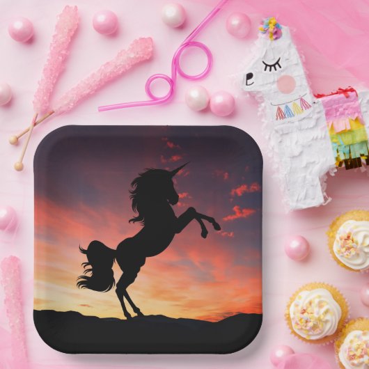 Unicorn飼育inゴージャスな夕日紙プレート ペーパープレート (パーティー)