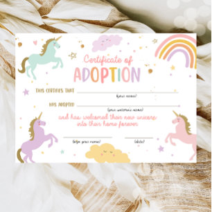 Unicorn養子縁組の魔法誕生日証明書 招待状