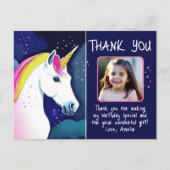 Unicorn魔法の少女の写真誕生日ありがとう ポストカード (正面)