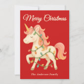 Unicorn お洒落 with String Lightsクリスマス シーズンカード (正面)