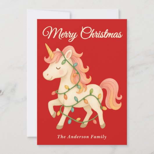 Unicorn お洒落 with String Lightsクリスマス シーズンカード (正面)