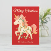 Unicorn お洒落 with String Lightsクリスマス シーズンカード (スタンド正面)