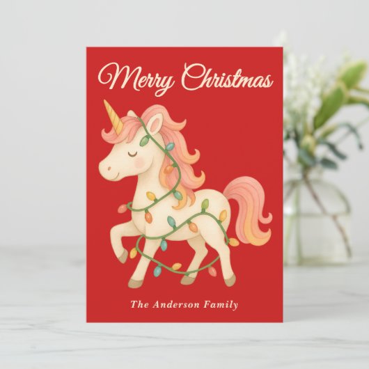 Unicorn お洒落 with String Lightsクリスマス シーズンカード (スタンド正面)