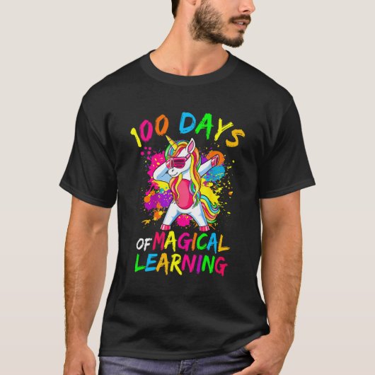 Unicorn カラフル 100日の魔法の学Sch Tシャツ (正面)