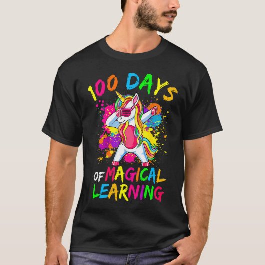 Unicorn カラフル 100日の魔法の学Sch Tシャツ (正面)