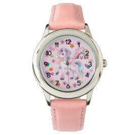 Unicorn カラフル Rainbow and Flowers Kids 腕時計