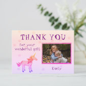 Unicorn パーソナライズされた Thank you Girl写真 サンキューカード (スタンド正面)