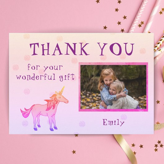 Unicorn パーソナライズされた Thank you Girl写真 サンキューカード