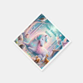 Unicorn、ベビー/子供、誕生日名前をカスタムする/ DOB スタンダードカクテルナプキン