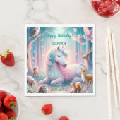 Unicorn、ベビー/子供、誕生日名前をカスタムする/ DOB スタンダードランチョンナプキン (インサイチュ)