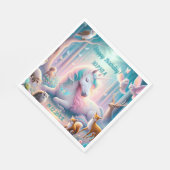 Unicorn、ベビー/子供、誕生日名前をカスタムする/ DOB スタンダードランチョンナプキン (角)