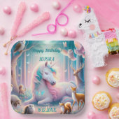 Unicorn、ベビー/子供、誕生日名前をカスタムする/ DOB ペーパープレート (パーティー)