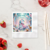 Unicorn、ベビー/子供、誕生日名前をカスタムする/ DOB 縁ありカクテルナプキン (インサイチュ)