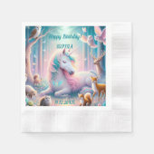 Unicorn、ベビー/子供、誕生日名前をカスタムする/ DOB 縁ありカクテルナプキン (正面)