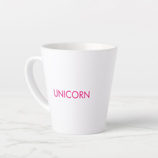 "Unicorn"ミニマルなホットピンクの明るい赤紫色白 カフェラテマグ (左アングル)