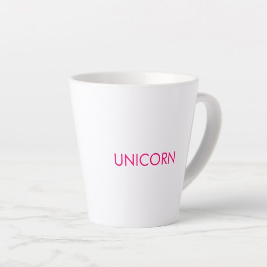 "Unicorn"ミニマルなホットピンクの明るい赤紫色白 カフェラテマグ (右アングル)